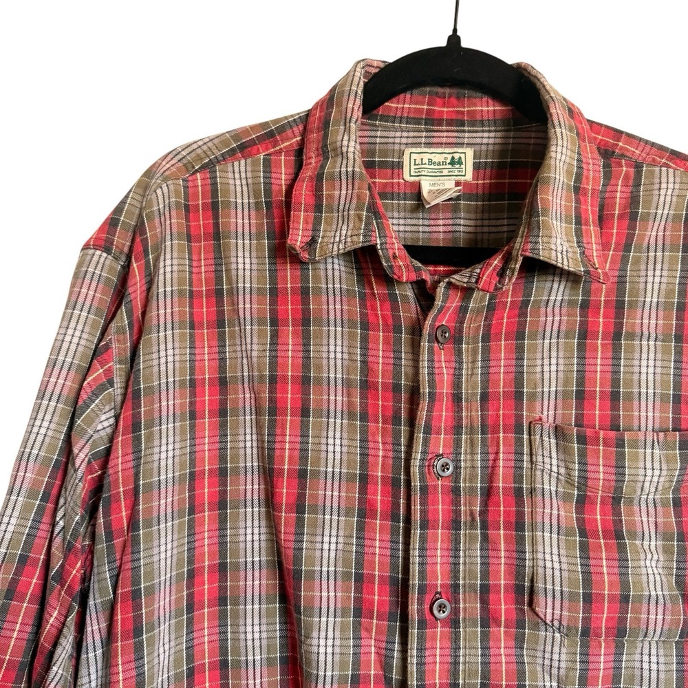 LL Bean Mens XL Tall Red Plaid Flannel Shirt Cotton Heritage Outdoor Button Up